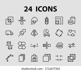 Un simple conjunto de iconos de línea vectorial relacionados con la edición de imágenes. Contiene iconos como recorte, copia, escala, rotación y más. Trazo editable. 48x48 Pixel Perfecto.  Sobre fondo blanco.