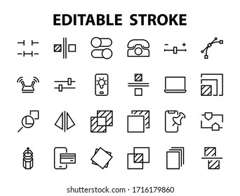 A simple set of image editing related vector line icons. Contains icons such as crop, copy, scale, rotate and more. Editable stroke. 48x48 Pixel Perfect. On white background.