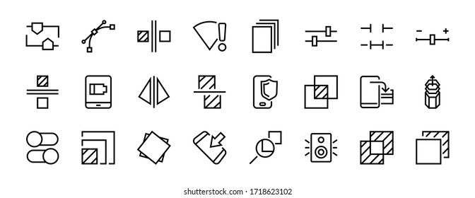 A simple set of image editing related vector line icons. Contains icons such as crop, copy, scale, rotate and more. Editable stroke. 48x48 Pixel Perfect. On white background.