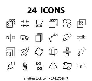 A simple set of image editing related vector line icons. Contains icons such as crop, copy, scale, rotate and more. Editable stroke. 48x48 Pixel Perfect. On white background.
