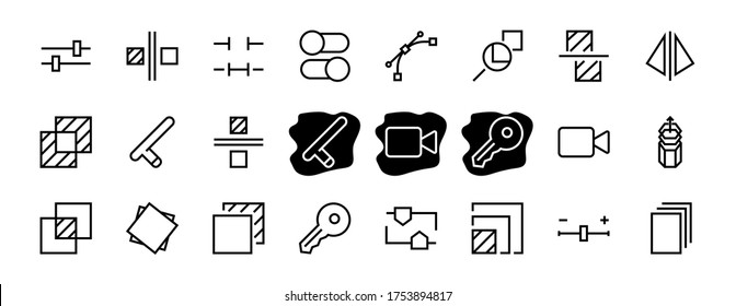 A simple set of image editing related vector line icons. Contains icons such as crop, copy, scale, rotate and more. Editable stroke. 48x48 Pixel Perfect. On white background.