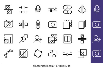 A simple set of image editing related vector line icons. Contains icons such as crop, copy, scale, rotate and more. Editable stroke. 48x48 Pixel Perfect. On white background.