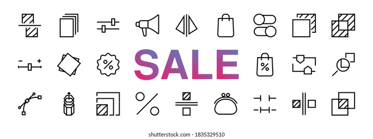 A simple set of image editing related vector line icons. Contains icons such as crop, copy, scale, rotate and more. Editable stroke. 48x48 Pixel Perfect. On white background. black friday