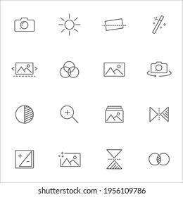 Simple Set of Image Editing Related Vector Line Icons. Contains such Icons as Image Gallery, Auto Correction, Adjustments and more.