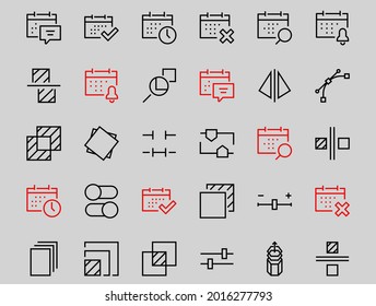 A simple set of image editing related vector line icons. Contains icons such as crop, copy, scale, rotate and more. Editable stroke. 48x48 Pixel Perfect. On white background.