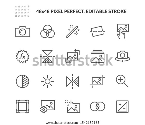Simple Set of Image Editing\
Related Vector Line Icons. Contains such Icons as Image Gallery,\
Auto Correction, Adjustments and more. Editable Stroke. 48x48 Pixel\
Perfect.