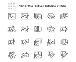 Simple Set Of Image Related Vector Line Icons. Contains Such Outline Icons As Text To Image, Ai Generating, Prompt And More. Editable Stroke. 48x48 Pixel Perfect. Davooda Style. Drawn By Real Human.
