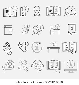 Conjunto simple de iconos de línea de vectores relacionados con la información y el servicio de ayuda.