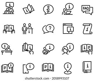 Simple Set of Info and Help Desk Related Vector Line Icons. Contains such Icons as Manual, Guide Reading, Info center, and more. 5000 x 4000 Pixel Perfect.