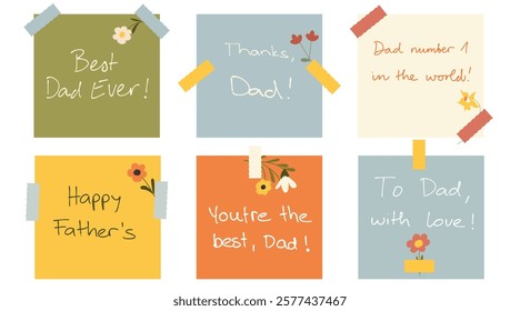 Simple set of inscriptions happy father's day. set of hand drawn cute cozy notes, letter. Dad, Father's Day, love