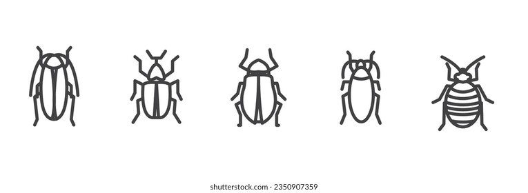 Simple set of  insect line icons. Insects icon. Bugs line icons set. Vector illustration,  Linear signs pack, Insect black icon set. Pest sign. Insect pictogram, simple insect line icon symbol. 
