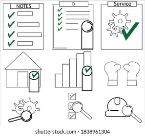Einfache Set von Vektorgrafik-Symbolen. Enthält Symbole wie Prüfungen, Tests, Überprüfungen und mehr