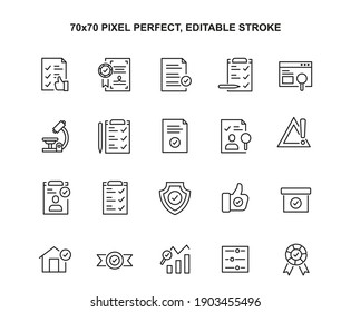 Simple Set of Inspection Related Vector Line Icons. Contains such Icons as Task Schedule Check, Examination, Approval and more. Editable Stroke. 48x48 Pixel Perfect.