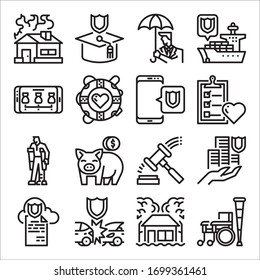 Conjunto simple de iconos de línea de vectores relacionados con seguros