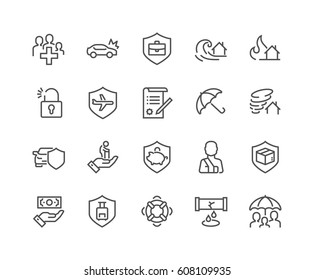 Simple Set of Insurance Related Vector Line Icons. 
Contains such Icons as Car Protection, Health Insurance, Contract and more.
Editable Stroke. 48x48 Pixel Perfect.