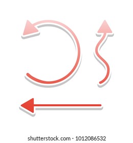 Simple set to Interface Arrows. Vector. Reddish icon with white and gray shadow on white background. Isolated.