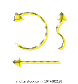 Simple set to Interface Arrows. Vector. Yellow icon with square pattern duplicate at white background. Isolated.