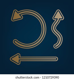 Simple set to Interface Arrows. Vector. Golden icon and border at dark cyan background.