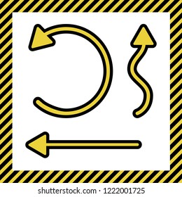 Simple set to Interface Arrows. Vector. Warm yellow icon with black contour in frame named as under construction at white background. Isolated.
