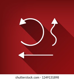 Simple set to Interface Arrows. Vector. White icon with limitless shadow at ruby red background.