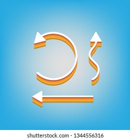 Simple set to Interface Arrows. Vector. White icon with 3d warm-colored gradient body at sky blue background.