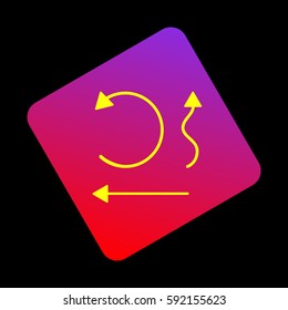Simple set to Interface Arrows Vector. Yellow icon at violet-red gradient square with rounded corners rotated for dynamics on black background.