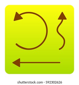 Simple set to Interface Arrows Vector. Brown icon at green-yellow gradient square with rounded corners on white background. Isolated.