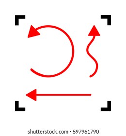 Simple set to Interface Arrows Vector. Red icon inside black focus corners on white background. Isolated.