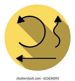 Simple set to Interface Arrows Vector. Flat black icon with flat shadow on royal yellow circle with white background. Isolated.