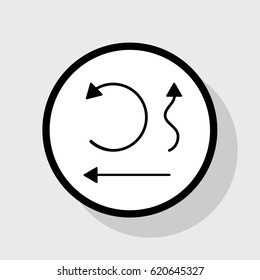Simple set to Interface Arrows. Vector. Flat black icon in white circle with shadow at gray background.