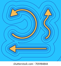 Simple set to Interface Arrows. Vector. Sand color icon with black contour and equidistant blue contours like field at sky blue background. Like waves on map - island in ocean or sea.