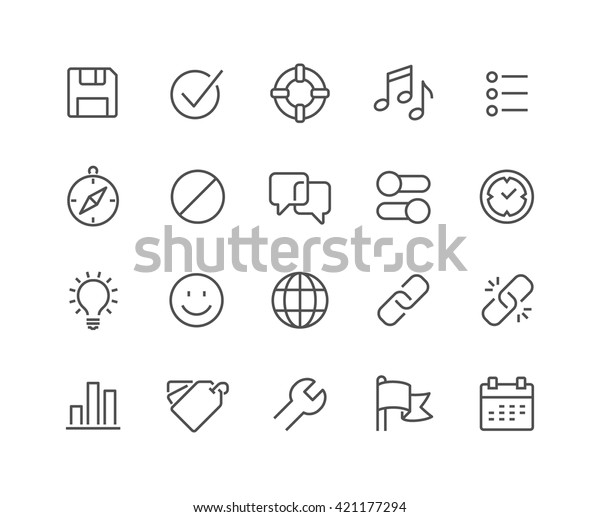 Simple Set Of Interface Related Vector Line Icons Contains Such Icons As Settings Help Media