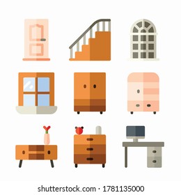 Simple Set Interior Design Vector Color Icons. Color with Editable stroke