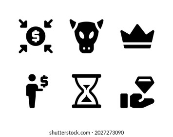 Simple Set of Investment Related Vector Solid Icons. Contains Icons as Crowdfunding, Bull, Crown, Investor and more.