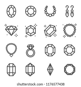 	
Simple Set of Jewelry Related Vector Line Icons. Contains such Icons as Earrings, Diamond, Engagement Ring and more.