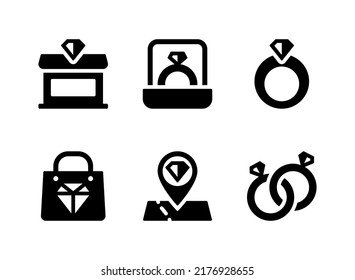 Simple Set of Jewelry Related Vector Solid Icons. Contains Icons as Store, Diamond ring and more.