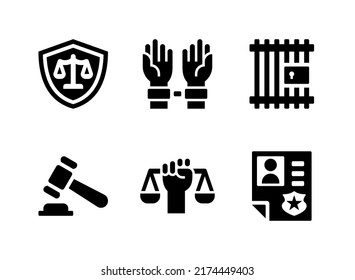 Simple Set of Justice And Law Related Vector Solid Icons. Contains Icons as Law Protection, Arrest, Prison and more.