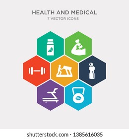 simple set of kettlebell, treadmill, juice, gym icons, contains such as icons dumbbell, weightlifting, orange juice and more. 64x64 pixel perfect. infographics vector