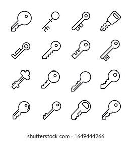 Simple set of key icons in trendy line style. Modern vector symbols, isolated on a white background. Linear pictogram pack. Line icons collection for web apps and mobile concept.