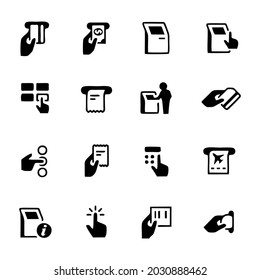 Simple Set of Kiosk Terminal Related Vector Icons. Contains such icons as choosing options, getting recipe, printing tickets and more. Modern vector pictogram collection.