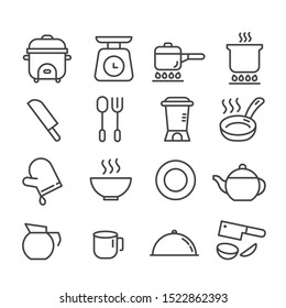 Simple set of kitchen and cooking minimal icon isolated modern outline on white background