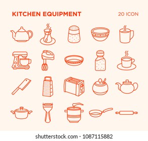 Simple Set of Kitchen Equipment. Vector Line Icons. Editable Stroke. Pixel Perfect.
