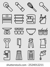 Simple set of kitchen tool vector linear icon. Editable stroke.