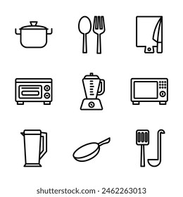 Simple set of kitchen vector liear icon. Editable stroke