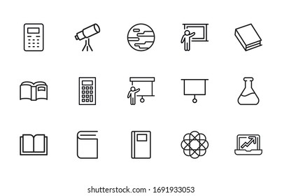 Simple set of knowledge modern thin line icons. Trendy design. Pack of stroke icons. Vector illustration isolated on a white background. Premium quality symbols.