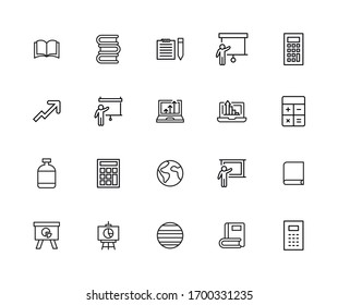 Simple set of knowledge modern thin line icons. Trendy design. Pack of stroke icons. Vector illustration isolated on a white background. Premium quality symbols.