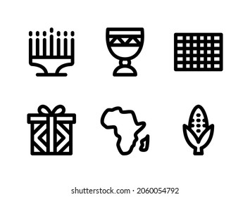 Simple Set Of Kwanzaa Related Vector Line Icons. Contains Icons As Chandelier, Cup, Place Mat And More.