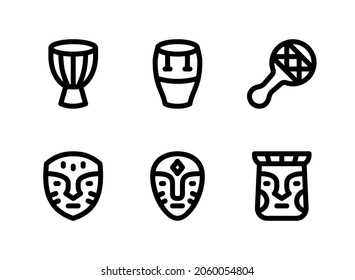 Simple Set of Kwanzaa Related Vector Line Icons. Contains Icons as Djembe, Conga, Shaker and more.