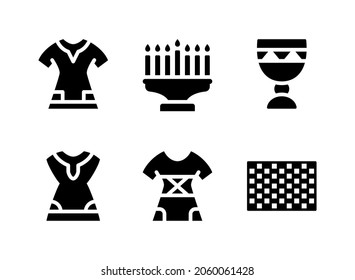 Simple Set of Kwanzaa Related Vector Solid Icons. Contains Icons as Dress, Chandelier, Cup and more.