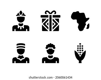 Simple Set of Kwanzaa Related Vector Solid Icons. Contains Icons as African Man, Gift, Map and more.